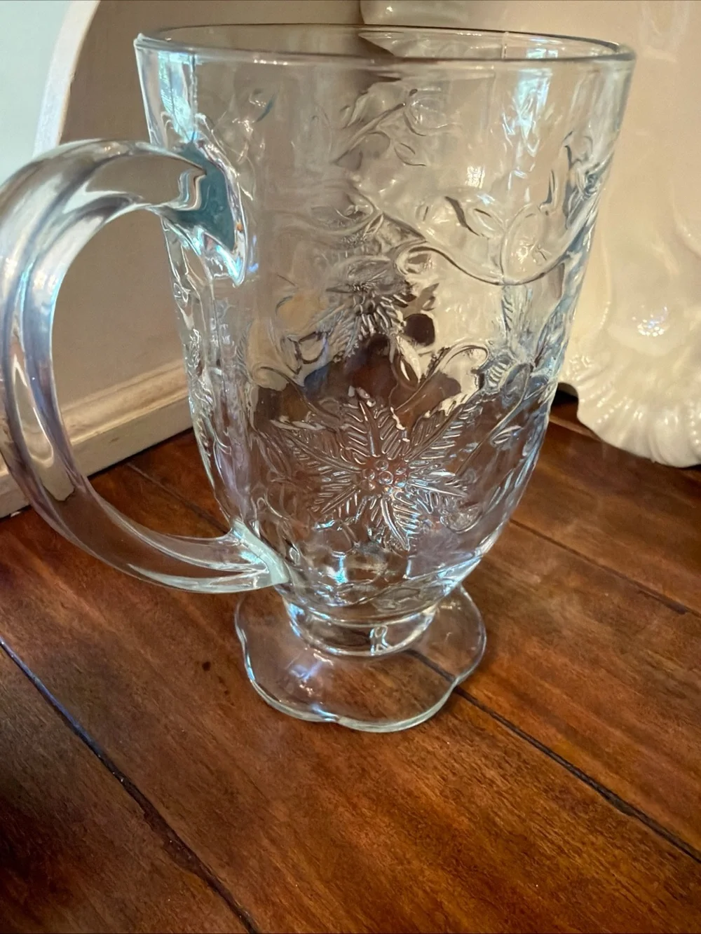Princess House Fantasia Vintage Pressed Glass Mug with Floral Embossed Design